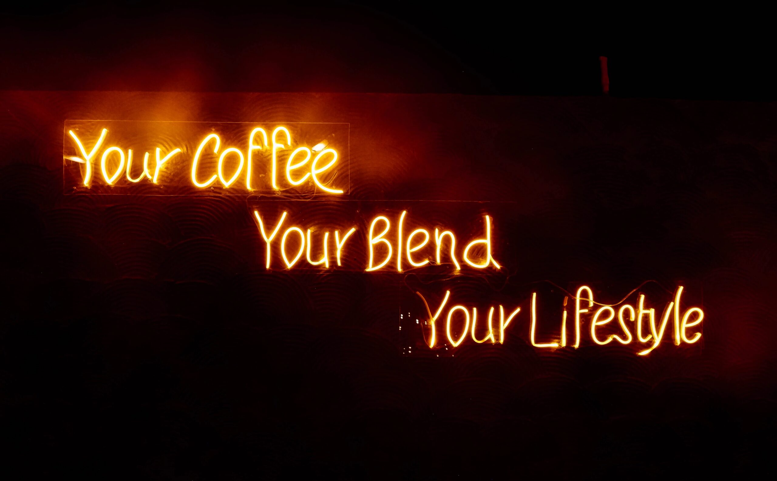 preparing your dog for their first daycare visit - Glowing neon sign saying 'Your Coffee, Your Blend, Your Lifestyle' in warm tones, perfect for cafes.