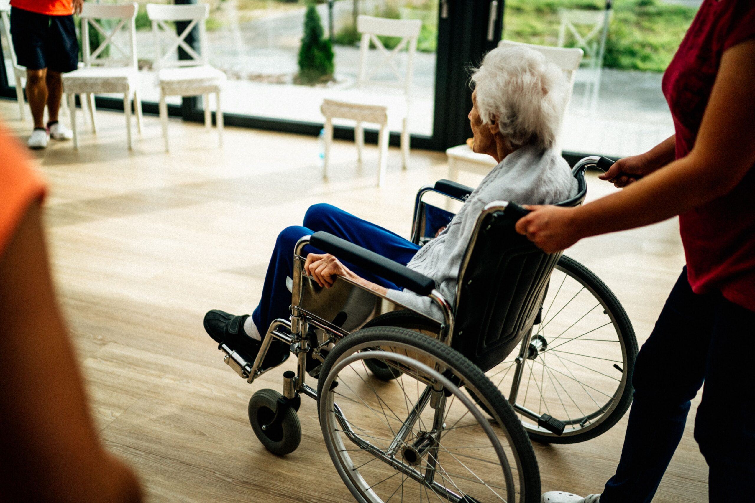 dog grooming tips for busy owners - A caregiver assists a senior adult in a wheelchair at a nursing home in Prague, Czech Republic.